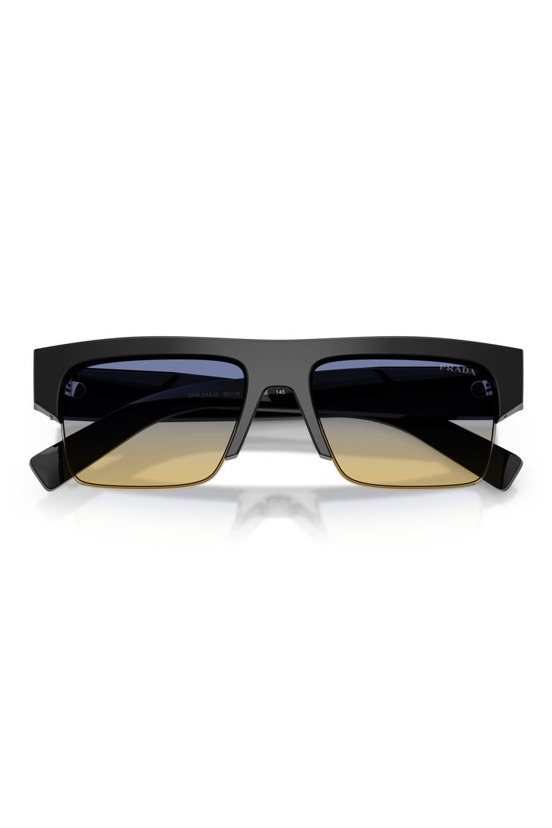 55mm Rectangular Sunglasses, Alternate, color, BLACK / YELLOW/ DARK BLUE