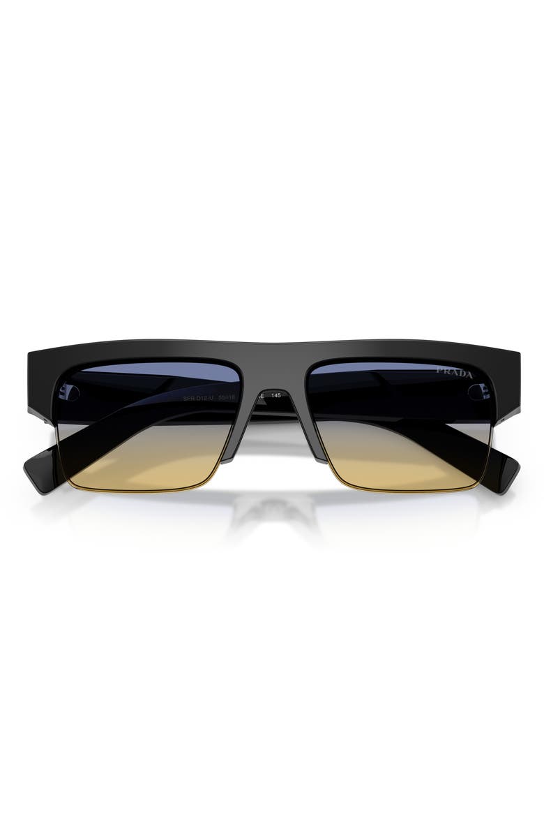Prada 55mm Rectangular Sunglasses, Alternate, color, Black / Yellow/ Dark Blue