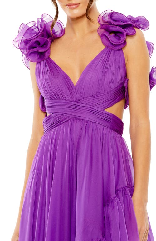 Mac Duggal Ruffle Tiered Cut-out Chiffon High Low Gown In Orchid
