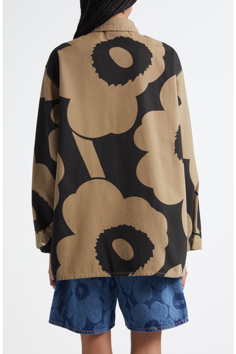 Abstraktio Unikko Floral Oversize Cotton Snap-Up Shirt, Alternate, color, BLACK, LIGHT BROWN