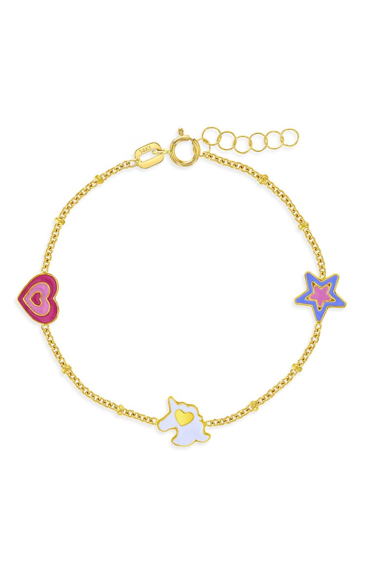 In Season Jewelry 14k Enamel Unicorn Power Bracelet, Main, color, Multi-Color