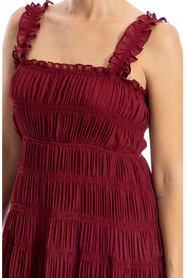 Ruffle Shirred Georgette Midi Dress, Alternate, color, CABERNET
