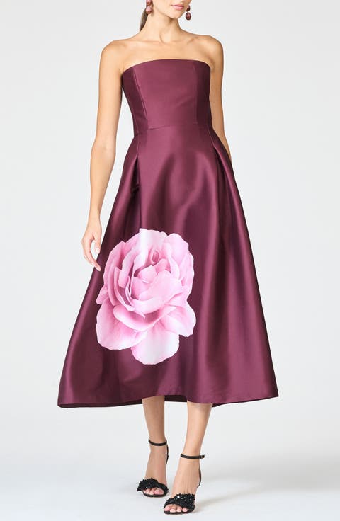 Shay Placed Floral Strapless Cocktail Midi Dress