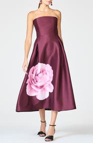Sachin & Babi Shay Placed Floral Strapless Cocktail Midi Dress