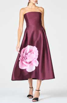 SACHIN BABI Shay Placed Floral Strapless Cocktail Midi Dress