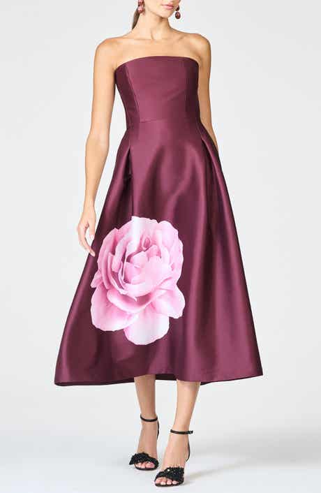 SACHIN BABI Shay Placed Floral Strapless Cocktail Midi Dress