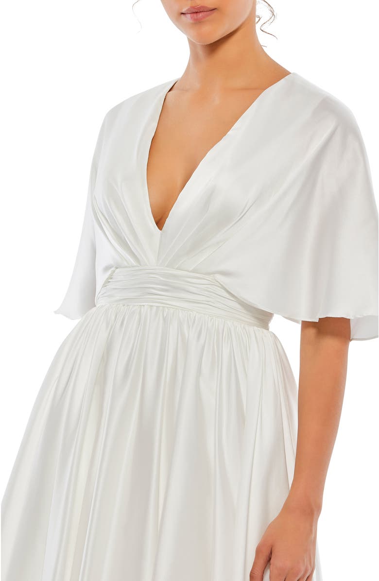Mac Duggal Satin Cape Sleeve Mini with V-Neckline, Alternate, color, White
