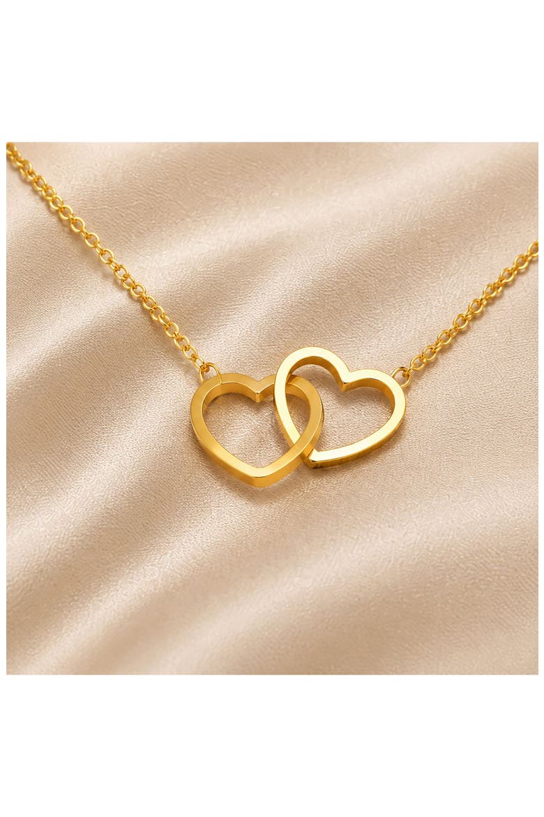 Double Heart Pendant Necklace, Alternate, color, GOLD