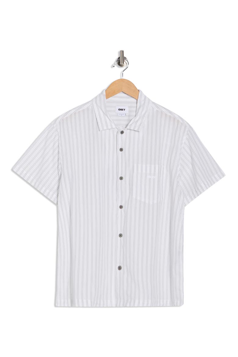 Rizzo Pinstripe Cotton Camp Shirt, Alternate, color, WHITE MULTI