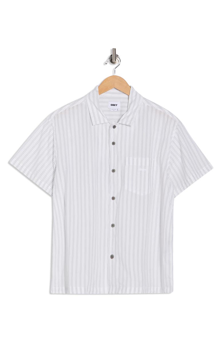 Obey Rizzo Pinstripe Cotton Camp Shirt, Alternate, color, White Multi