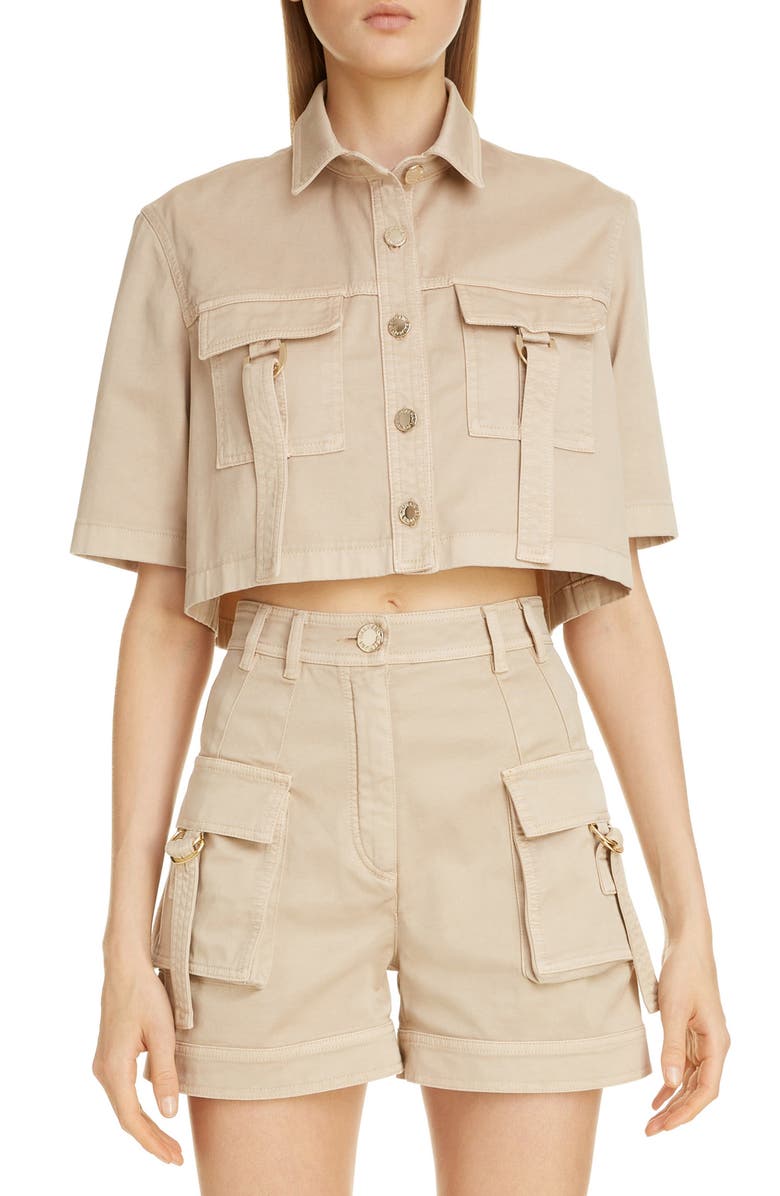Balmain Cargo Crop Shirt, Main, color, 