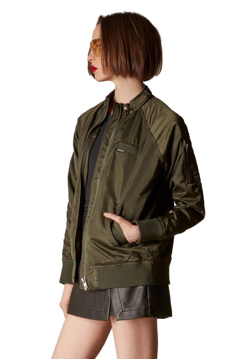 Women's Satin Bomber Jacket, Alternate, color, Dark Green