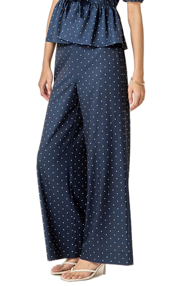 English Factory Polka Dot Wide Leg Pants, Alternate, color, Navy