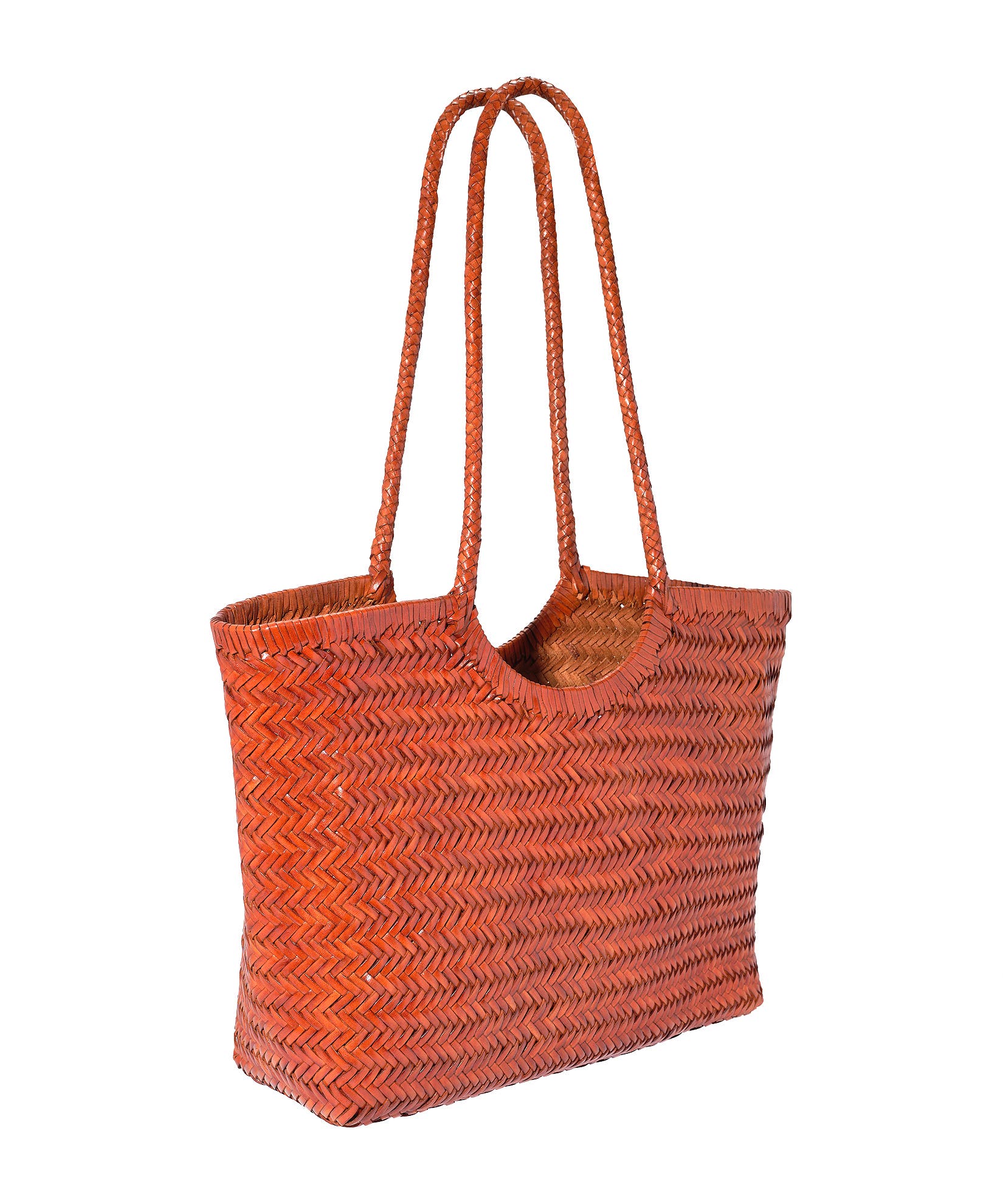 Leather Woven Tote, Main, color, Tan