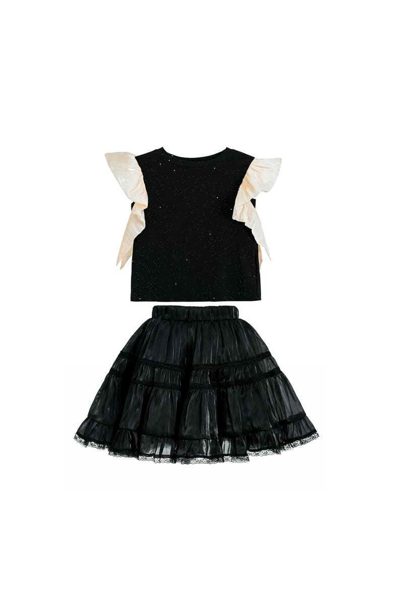 Glitter Ruffle Skirt Set, Main, color, Black