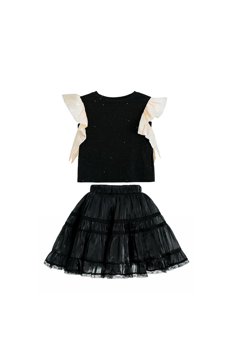 Tulleen Glitter Ruffle Skirt Set, Main, color, Black