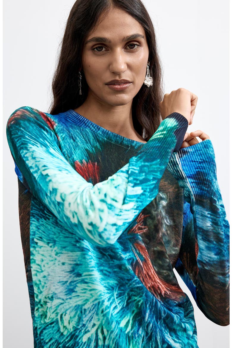 Graphic Lightweight Crewneck Sweater, Alternate, color, TURQUOISE