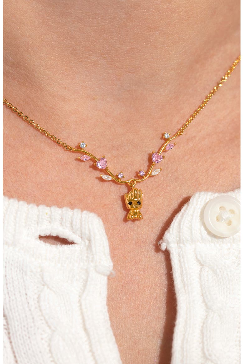 Marvel's Groot Cubic Zirconia Pendant Necklace, Alternate, color, GOLD/ PINK