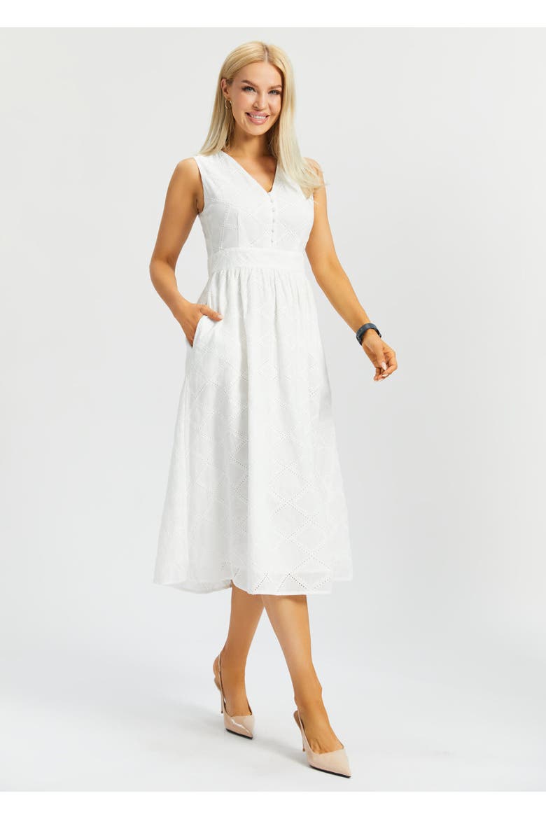 Eyelet Fit and Flare Dress, Main, color, Star White
