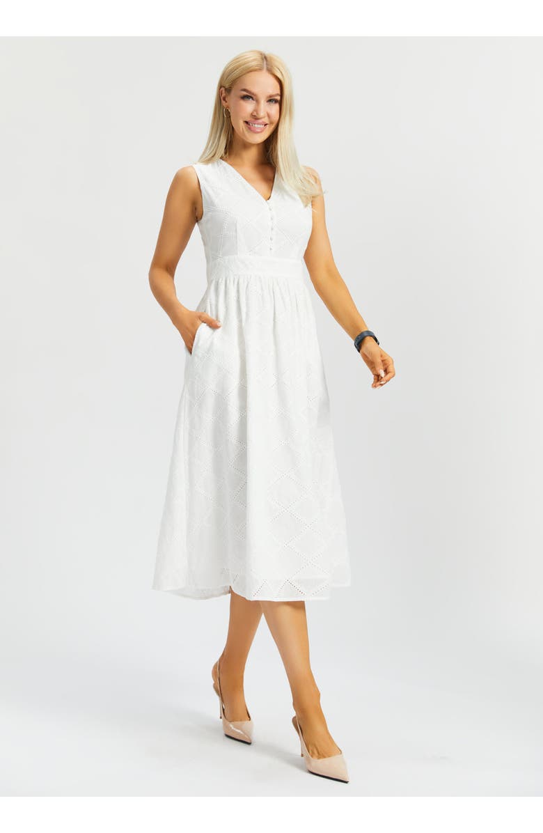 Betabrand Eyelet Fit and Flare Dress, Main, color, Star White
