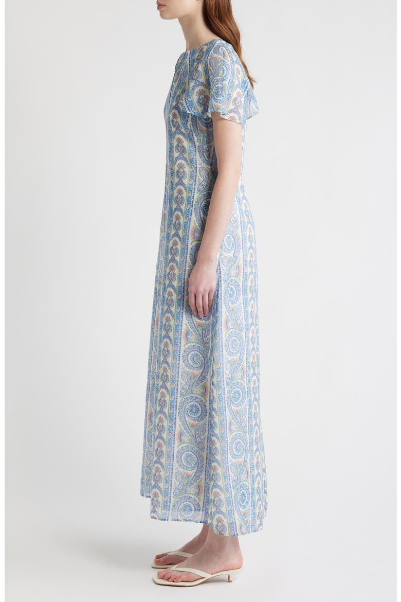 Davina Capelet Sleeve Cotton & Silk Maxi Dress, Alternate, color, CORSICA PAISLEY BLUE
