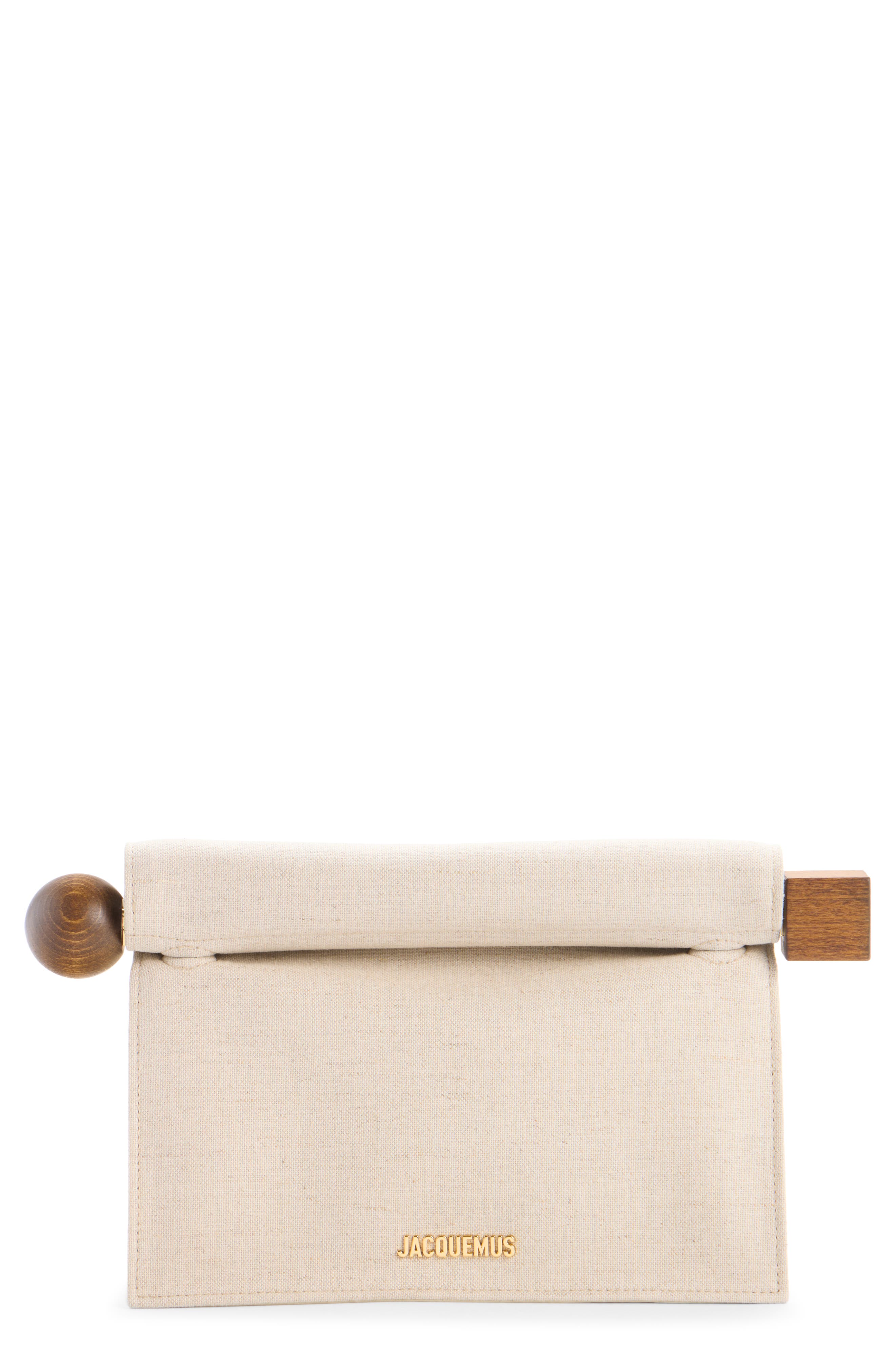 Jacquemus La Pochette Rond Carré Canvas Clutch, Main, color, Light Greige