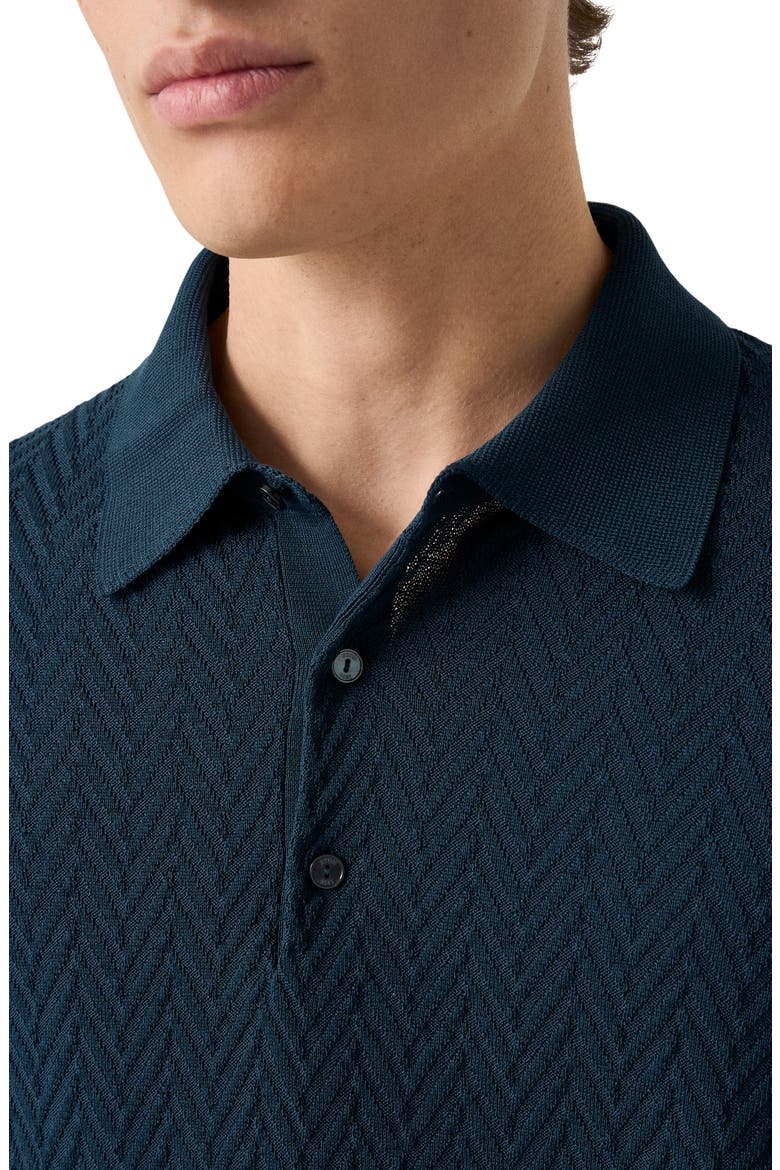 Chevron Structure Long Sleeve Polo, Alternate, color, MEDIUM BLUE