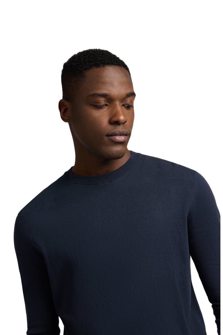 Fine Cotton Knit Long Sleeve Crewneck Sweater, Alternate, color, Midnight