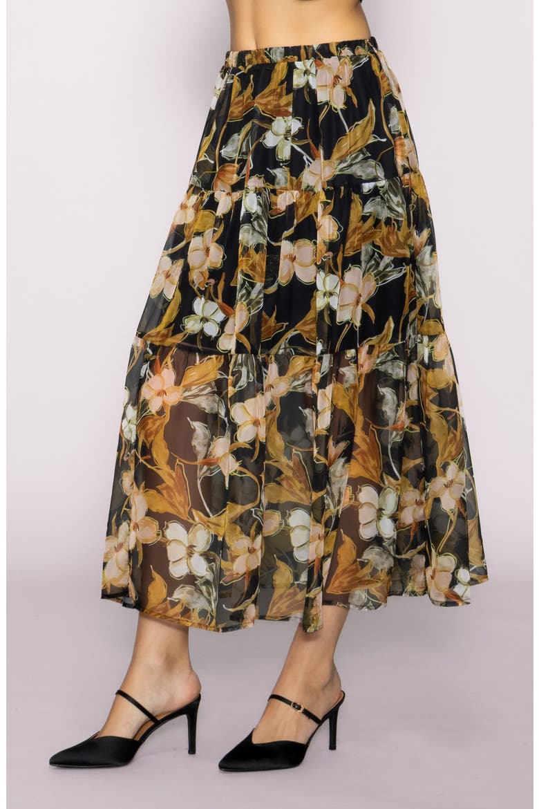 Floral Chiffon Tiered Maxi Skirt, Alternate, color, BLACK MULTI