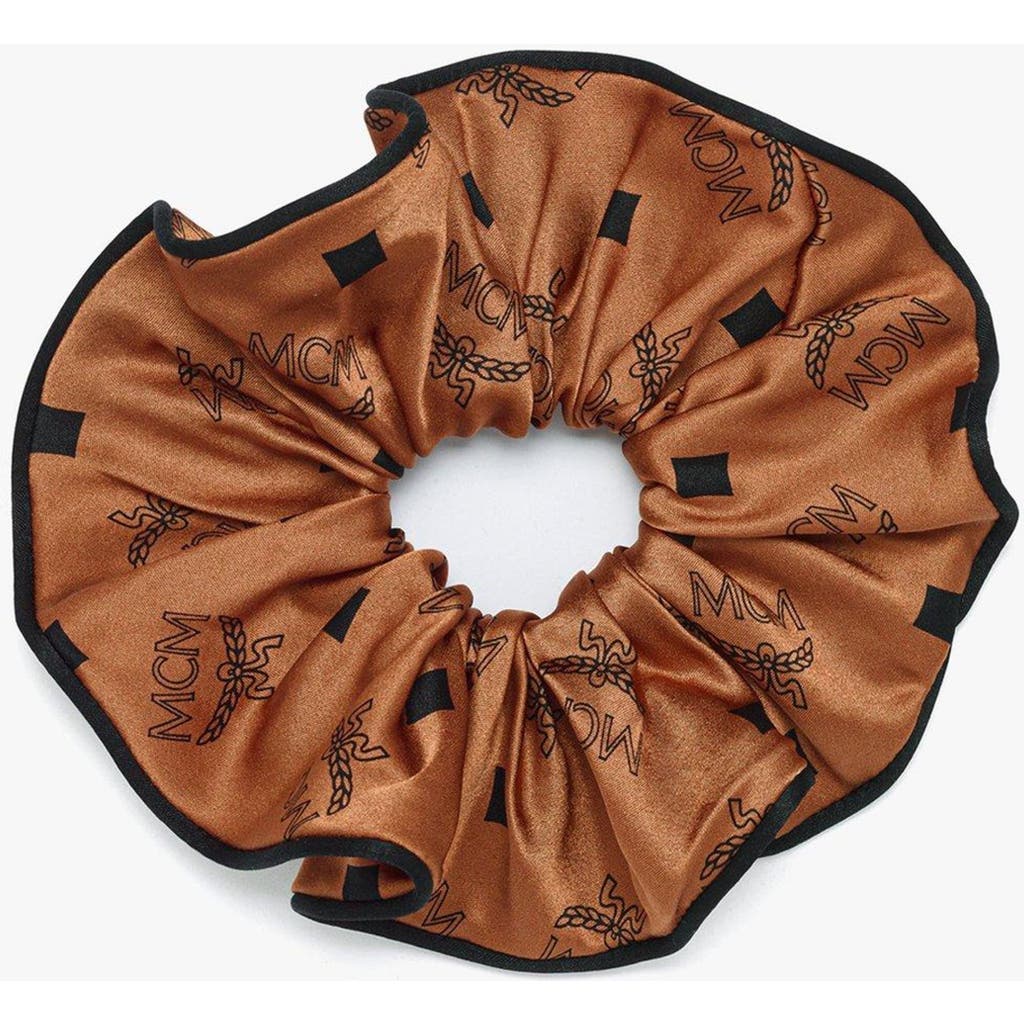 Mcm Monogram Print Silk Scrunchie In Cognac