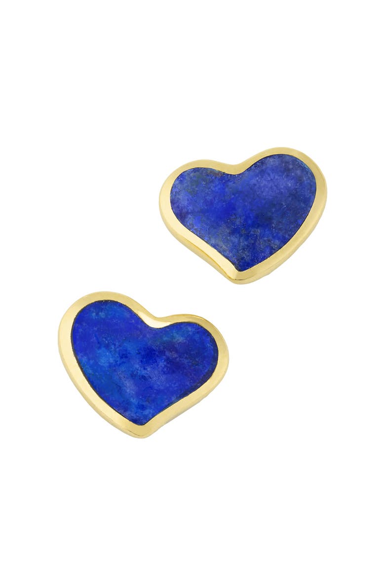 Heart Stud Earring Set In Sterling With 18K Gold Overlay, Main, color, Blue