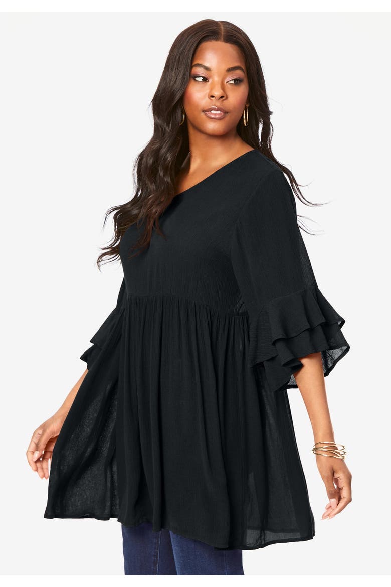 Hand Crinkled Flutter Sleeve Tunic, Alternate, color, DUSTY INDIGO