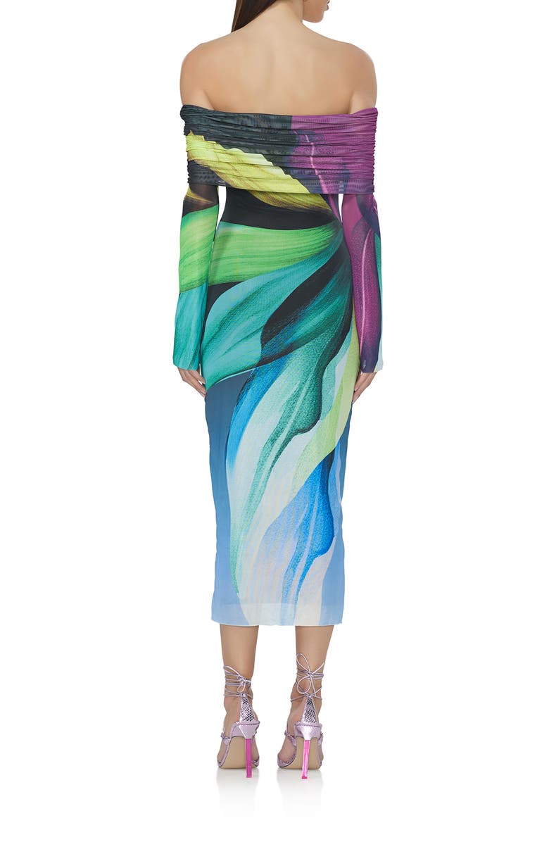 AFRM Cornelia Off the Shoulder Long Sleeve Mesh Midi Dress, Alternate, color, 