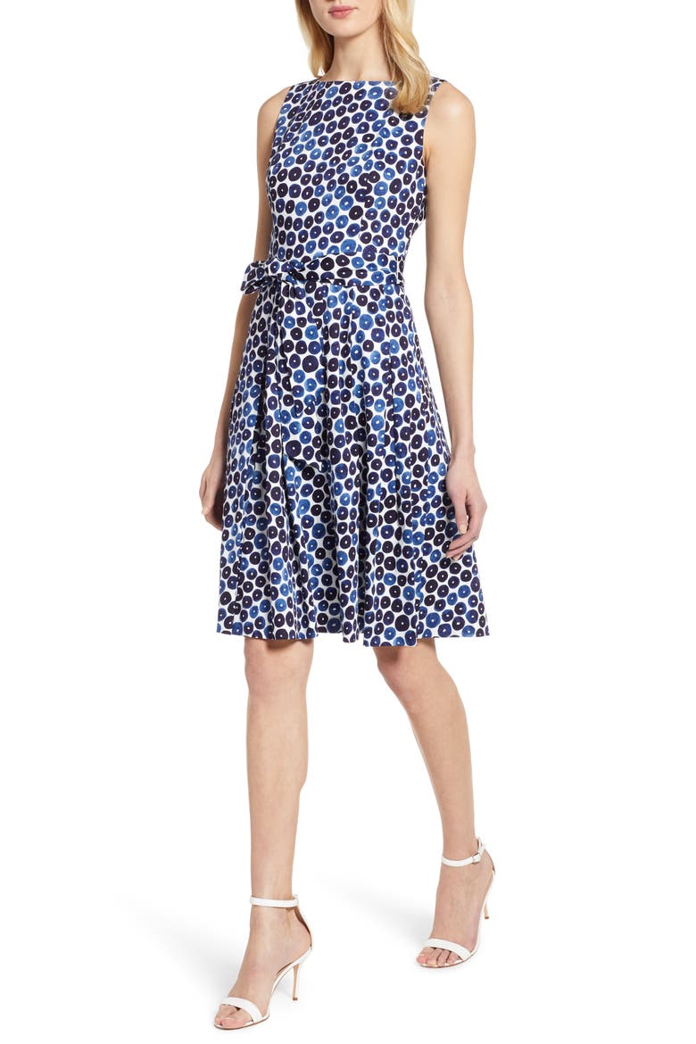 Neroli Print Fit & Flare Dress, Main, color, WHITE/ DISTANT MOUNTAIN COMBO