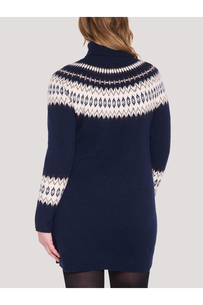 Turtleneck Long Sleeve Sweater Dress, Alternate, color, Navy & Ivory Fair Isle