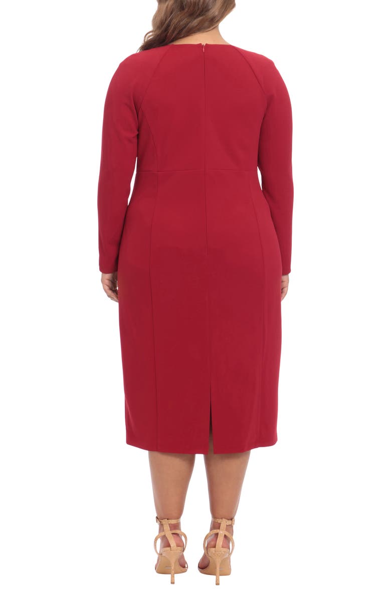 Maggy London Tucked Long Sleeve Midi Sheath Dress, Alternate, color, 