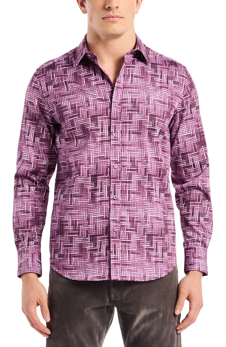 Robert Graham Berkley Long Sleeve Stretch Cotton Button-Up Shirt, Main, color, Berry