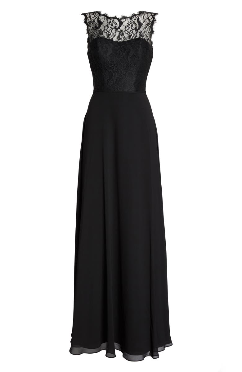 Hayley Paige Occasions Lace & Chiffon A-Line Gown, Alternate, color,
