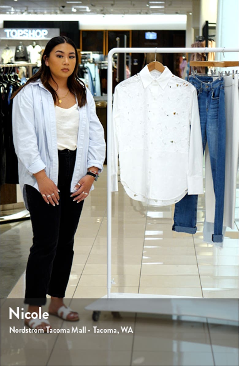 Eyelet Mixed Media Button-Up Shirt, sales video thumbnail