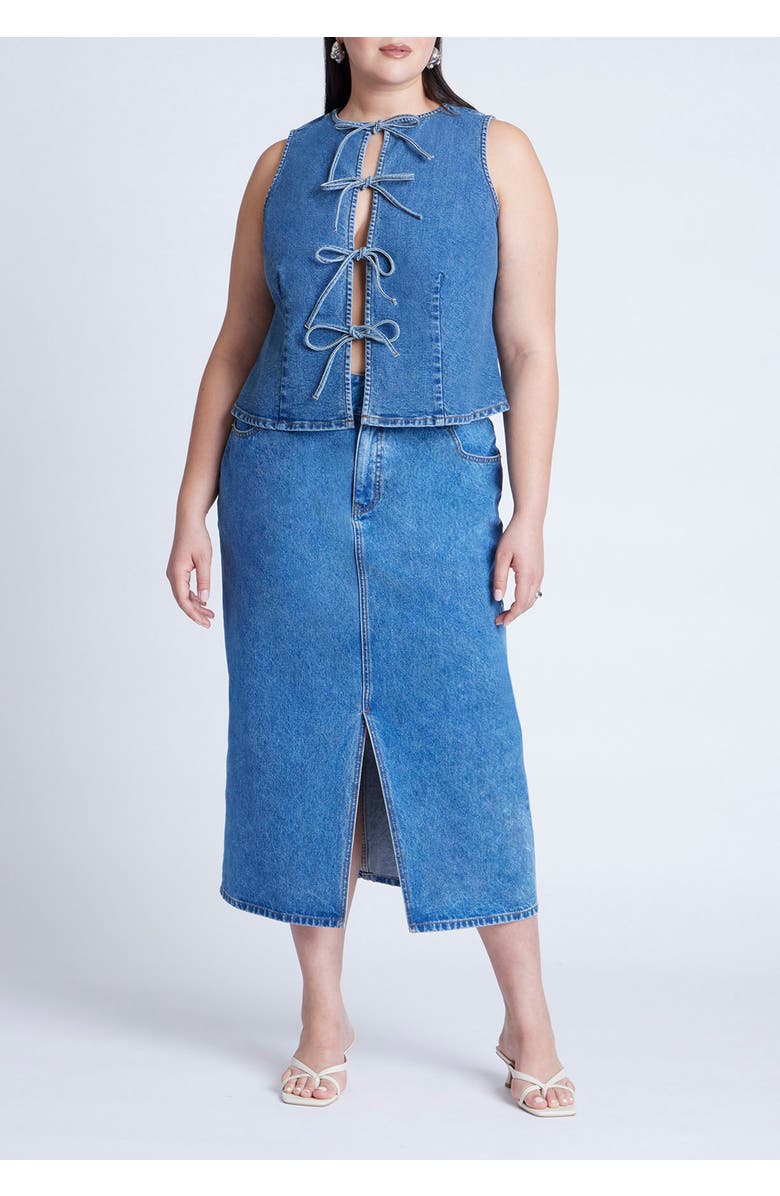 ELOQUII Tie Front Denim Vest, Alternate, color, 