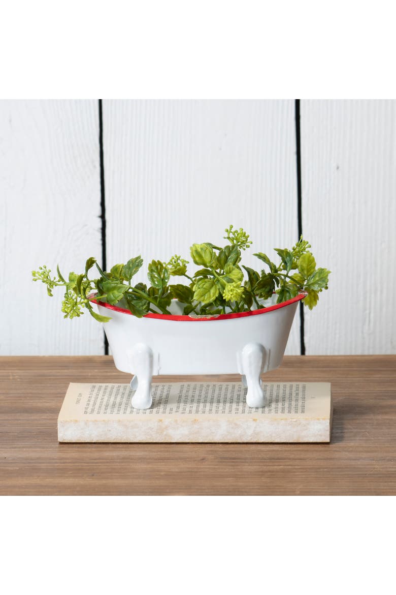 Red Distressed Rim White Enamel Bathtub Soap Dish, Alternate, color, White