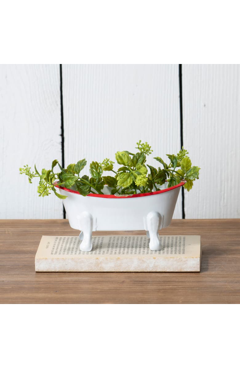 Foreside Home and Garden Red Distressed Rim White Enamel Bathtub Soap Dish, Alternate, color, White