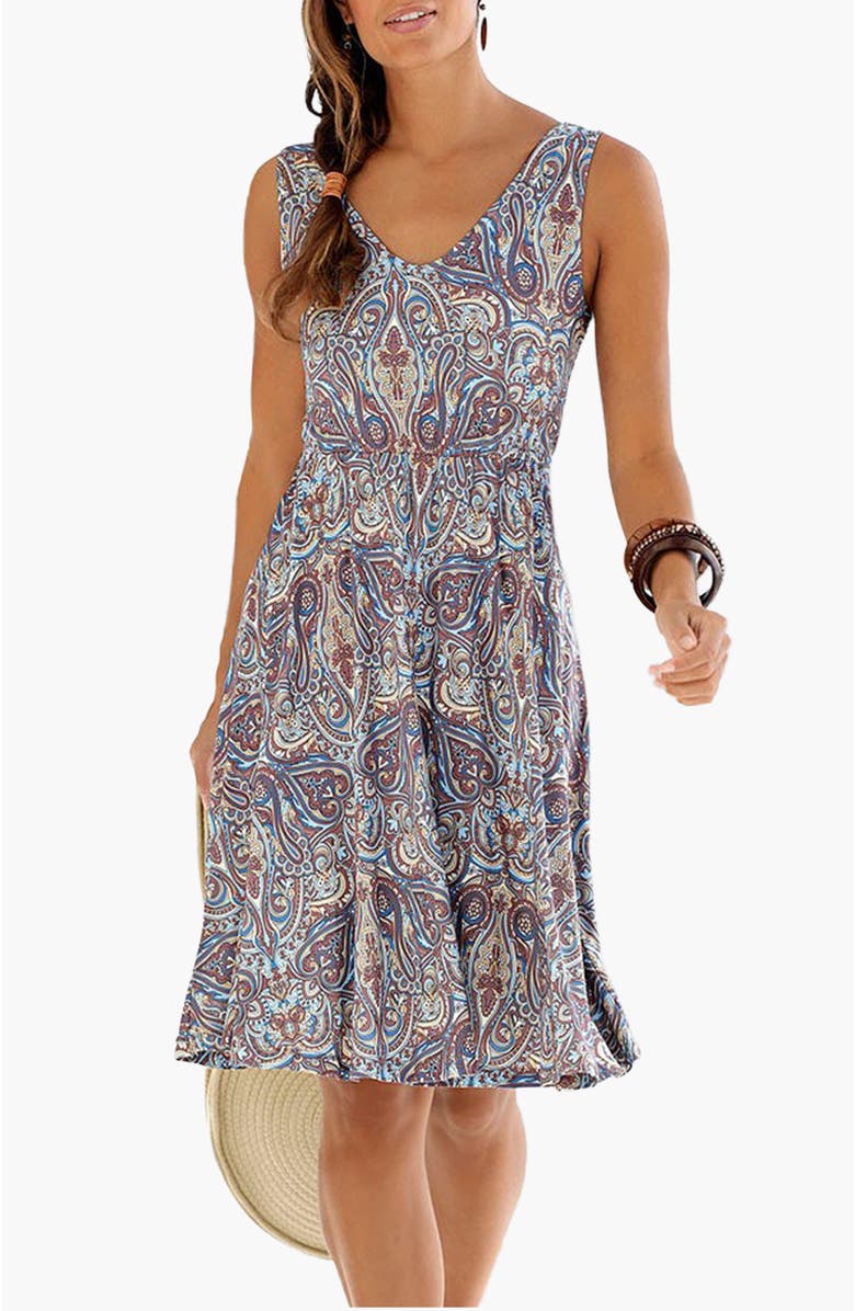 LASCANA Women's Sleeveless Paisley Dress, Main, color, 