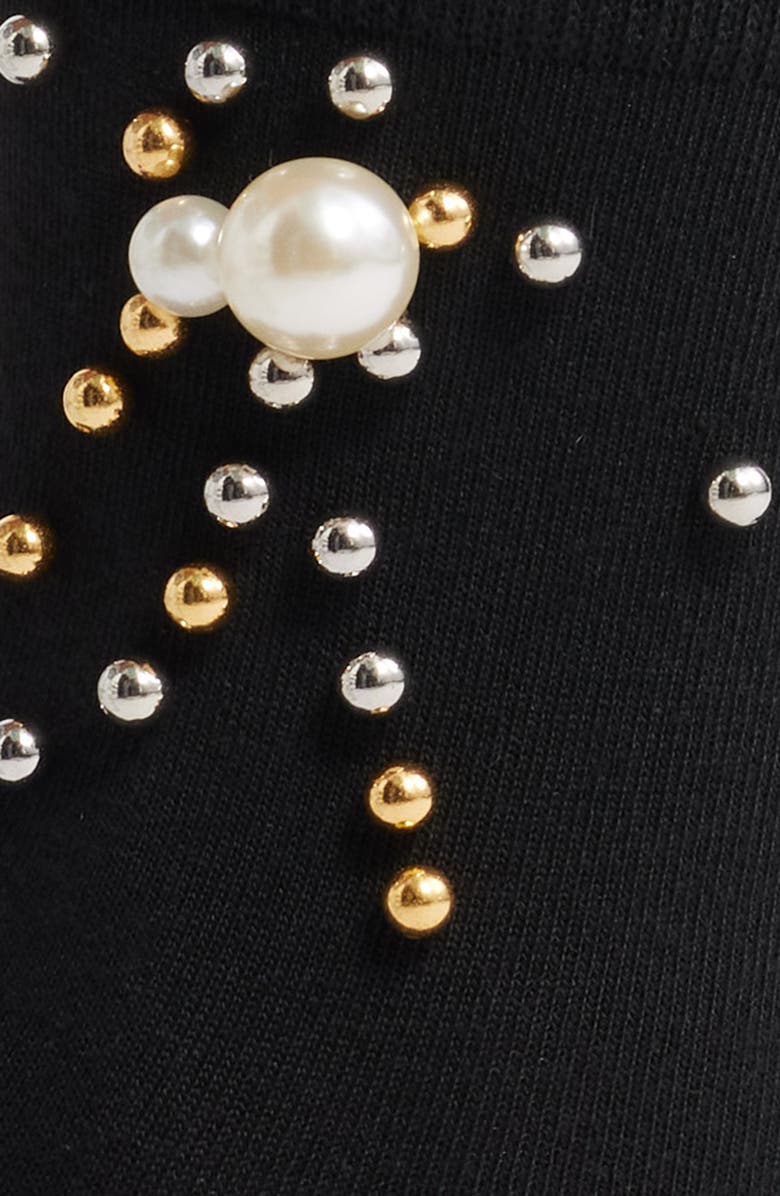 HIGH HEEL JUNGLE Heirloom Imitation Pearl Crewn Socks, Alternate, color, Black