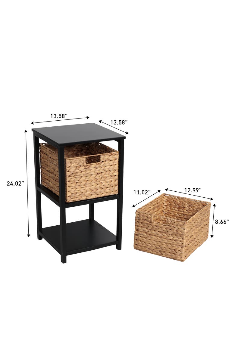 Cohen Coastal Bohemian Handcrafted Acacia Wood 2-Tier Storage Cabinet with 2 Water Hyacinth Woven Baskets, Alternate, color, Black