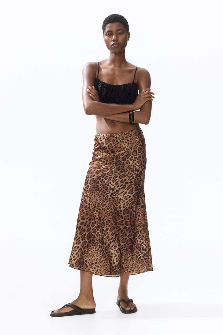 Satin Slip Skirt, Alternate, color, Brown/leopard print