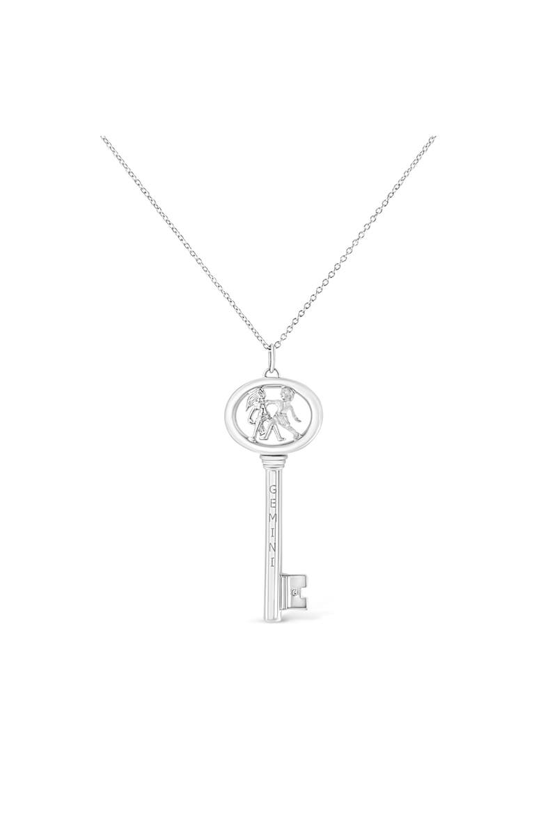 .925 Sterling Silver Diamond Accent Zodiac Key 18" Pendant Necklace, Alternate, color, Gemini