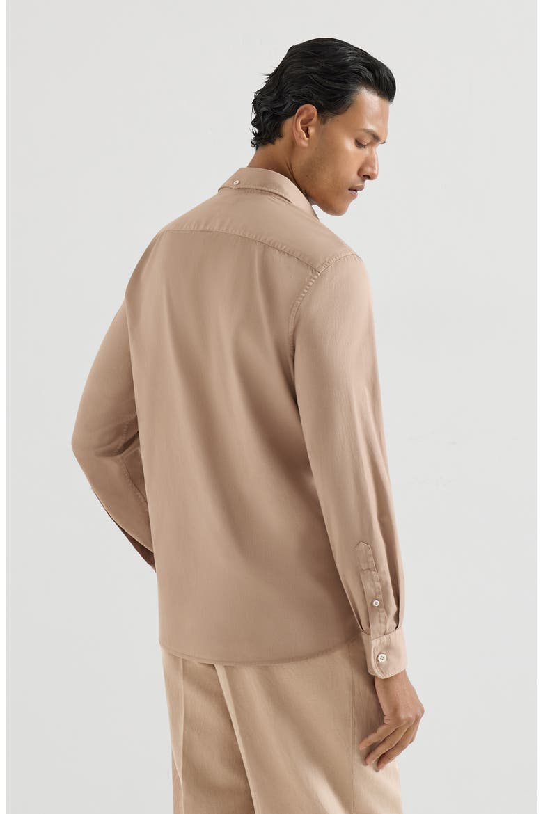 Garment-dyed cotton and linen shirt, Alternate, color, Tobacco
