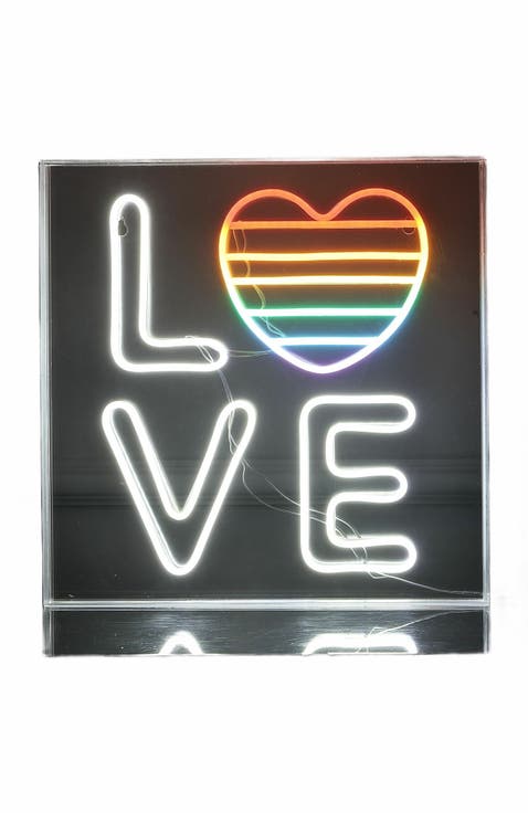 LOVE Square Contemporary Glam Acrylic Box USB Operated LED Neon Light