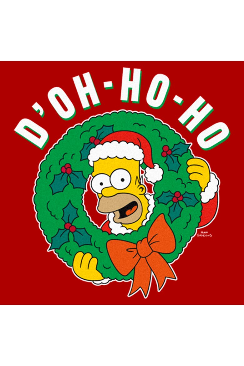 Men's The Simpsons Christmas Homer Doh-Ho Wreath Graphic Tee, Alternate, color, Red